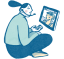 Illustration of a consultant and a client making a video call.